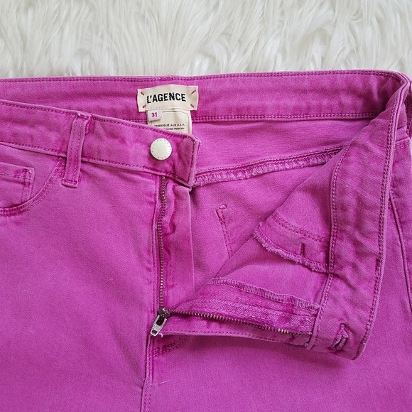 L'Agence Margot High Rise Crop Hot Pink Posey Skinny Jeans - Picture 6 of 8